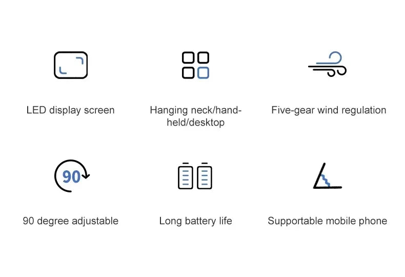 Portable Handheld Mini Fan Foldable Neck Hanging Fans 1800mAh 5 Speed USB Rechargeable Fan with Phone Stand and Display Screen