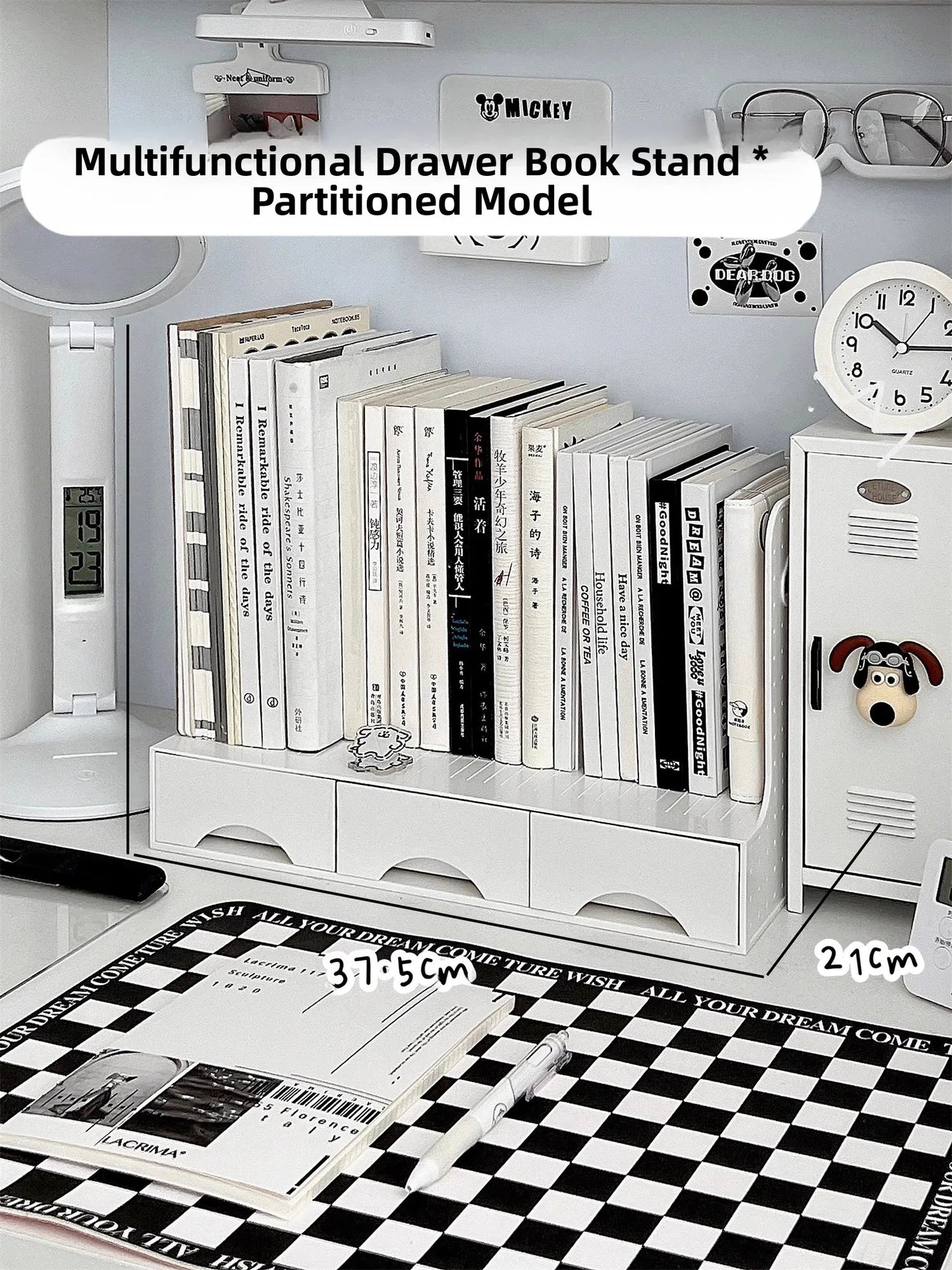 Multi-Functional Bookend Storage Box - Student Desk Organizer Pen Holder File Rack