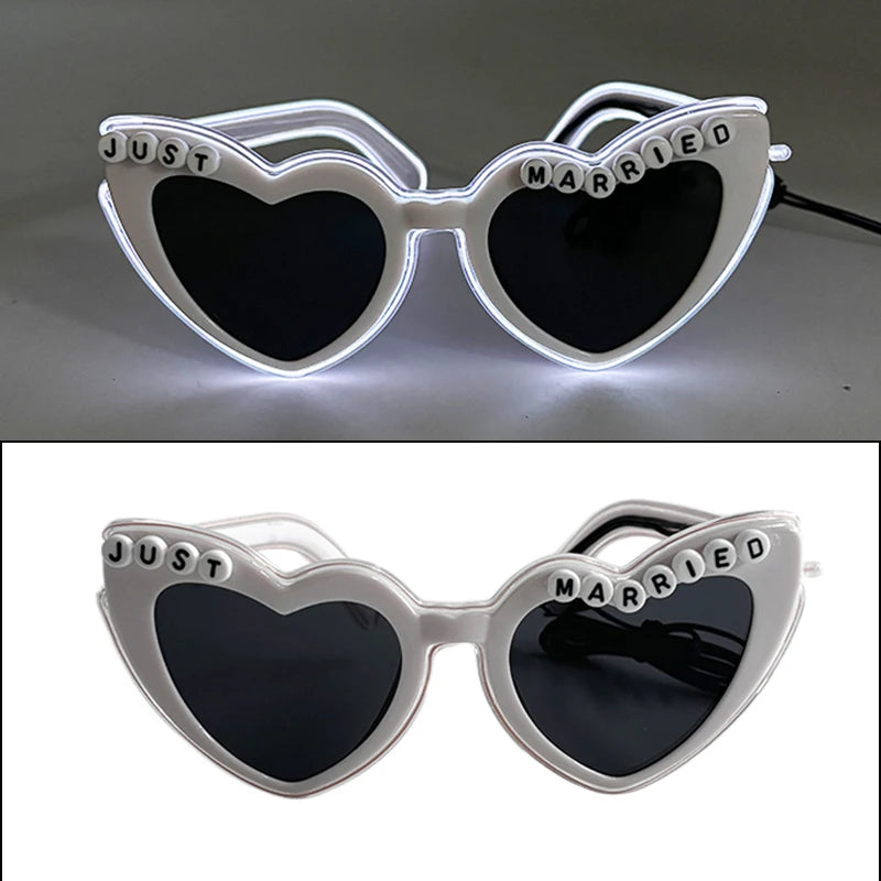 LED Just Married Glasses Wedding Bride To Be Surprise Gift Couple Glasses Souvenirs Glowing Heart Glasses Married Sunglasses