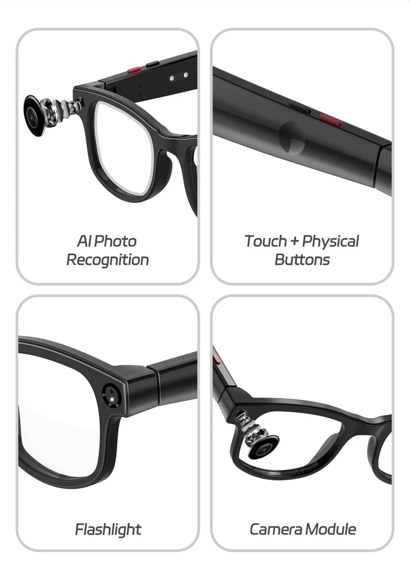 JRF 4K Smart AI Glasses 800W Pixel AI Shooting Camera HDPhoto Video Voice Call Music Translation Waterproof Bluetooth AI Glasses
