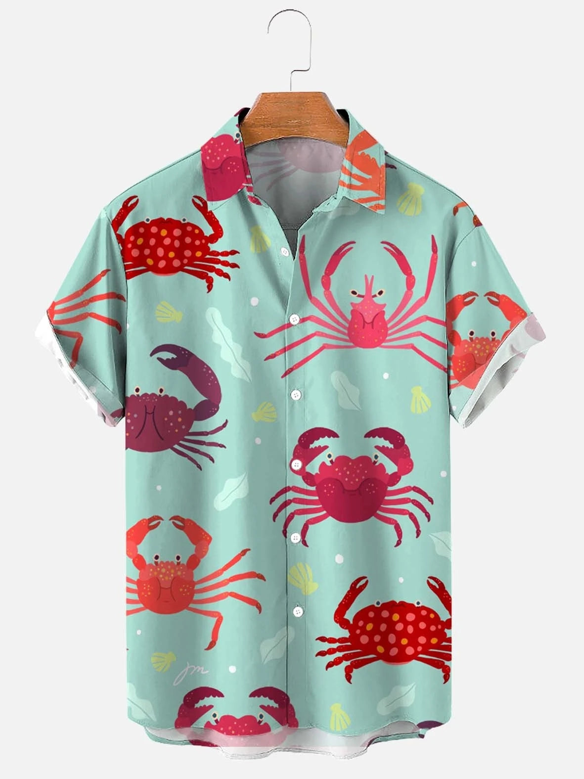 Fashionable summer turtle print shirts Hawaiian button Men's beach short sleeved Casual lapel
