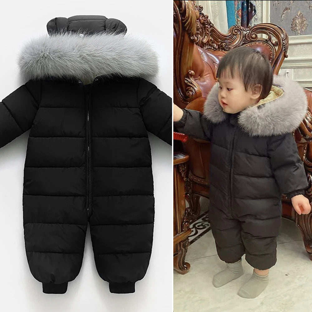 Baby Fur Hooded Jumpsuit,Waterproof -30 Degrees Snowsuits,Toddler Children's Winter Overalls,Infant Boys Girls Down Jacket 1-3T
