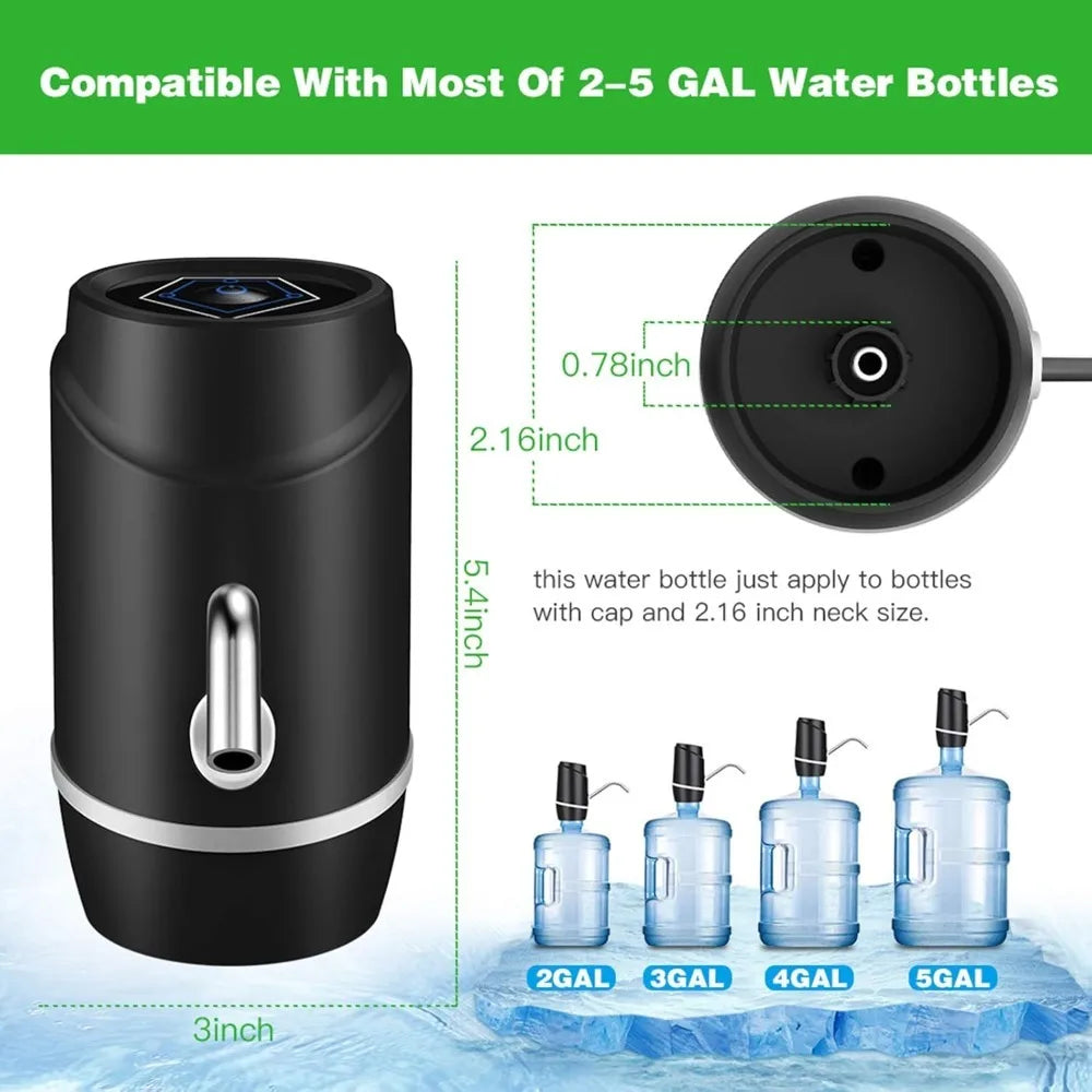 5 Gallon Electric Water Dispenser for 2/5 Gallon Water Bottle Dispenser, Camping Portable USB Rechargeable Water Pump