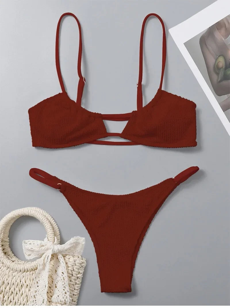 Sexy Ribbed Bandeau Mircro Mini Bikini Sets Two Pieces  Women Thong Swimsuit Female Bathing Suit Swimwear Biquini