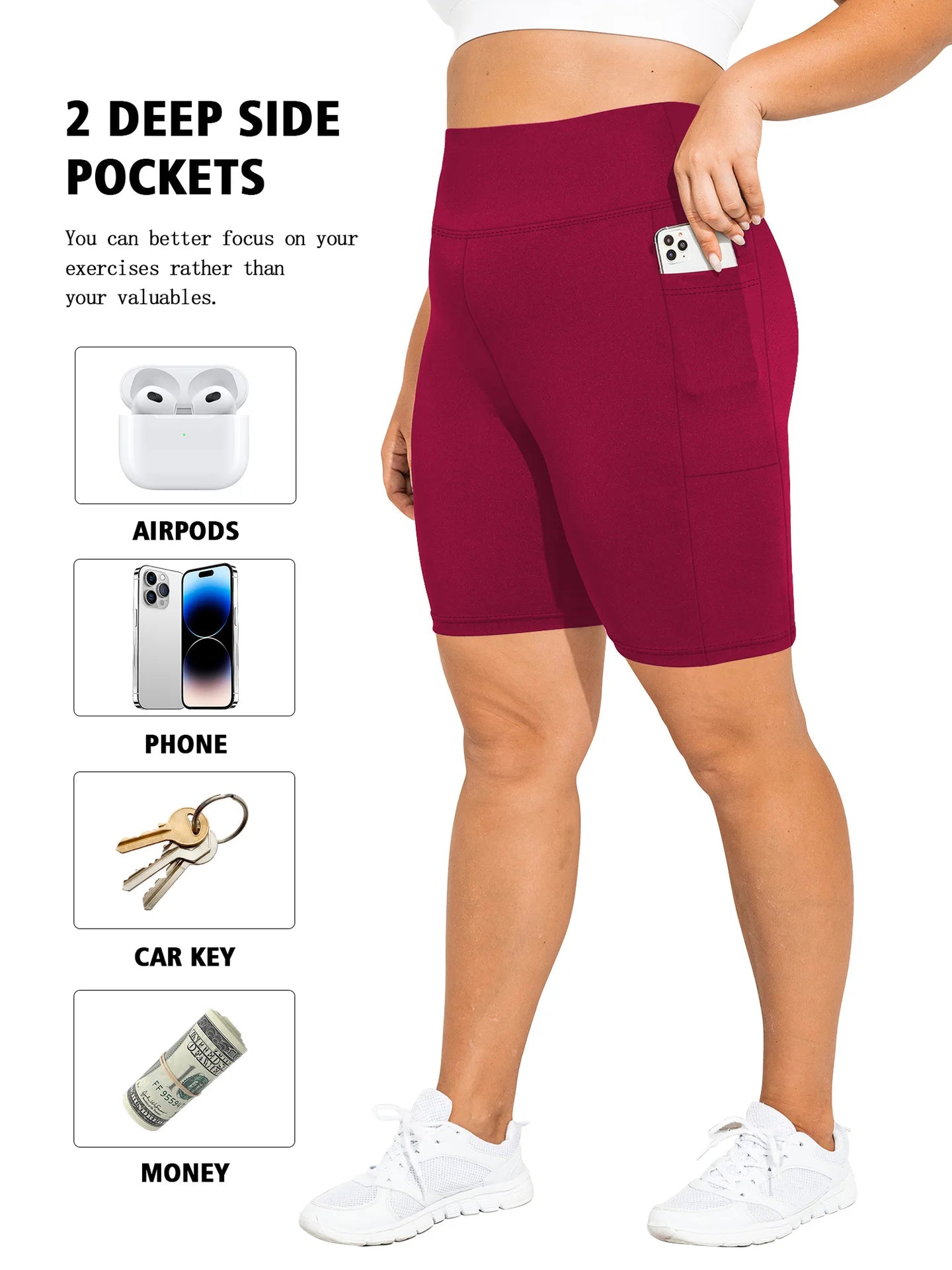 High Waist Plus Size Leggings Yoga Shorts for Women with Pockets, Non-See Through Shorts for Women