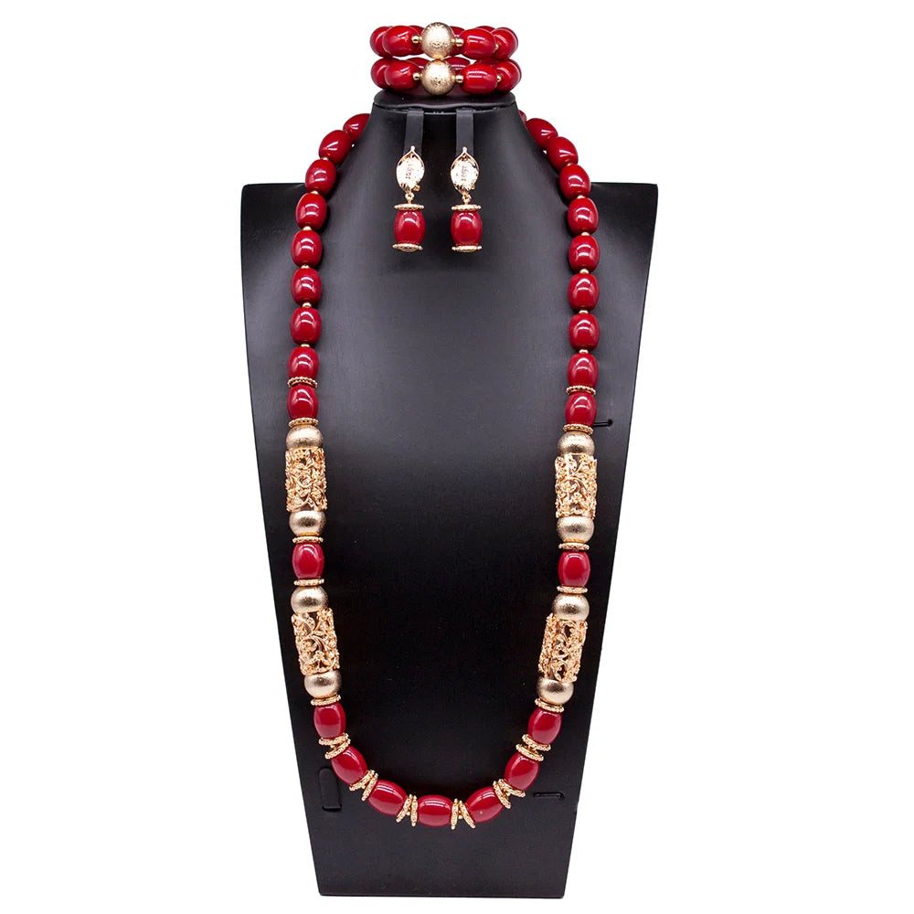 32 inches Long Orange Beads African Jewelry Set Women Bridal Party Costume Necklace Jewelry Set