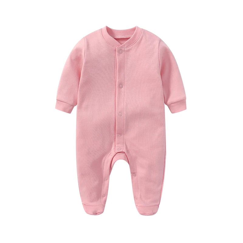 Baby Clothing Boy Girl Jumpsuits Foot Binding Cotton Rompers Solid Color Front Open Button Bodysuits Baby Outfits 0-12 Months