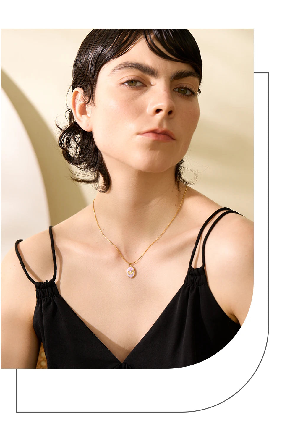 Yhpup Pink Enamel Butterfly Gilding Geometric Pendant Stainless Steel Collar Fashion Necklace for Women Korean Chic Jewelry Gift