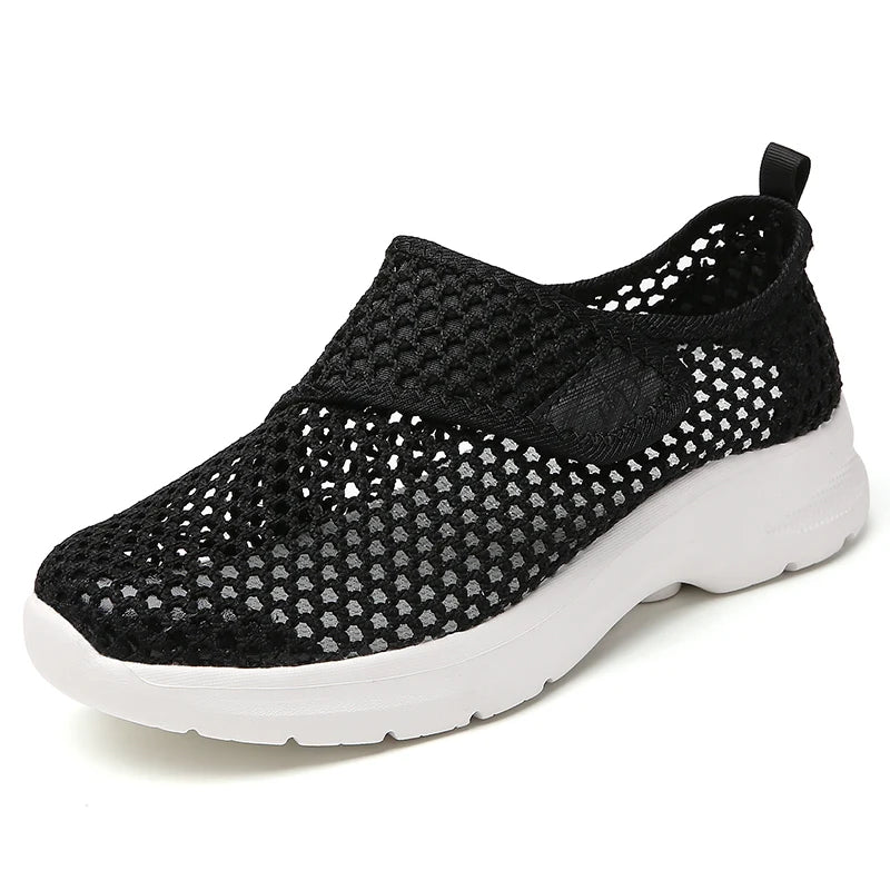 Women Mesh Shoes Summer Sports Black Outdoor Comfortable Loafers Monk Sneakers Girls For Walking Flats Mother Gift