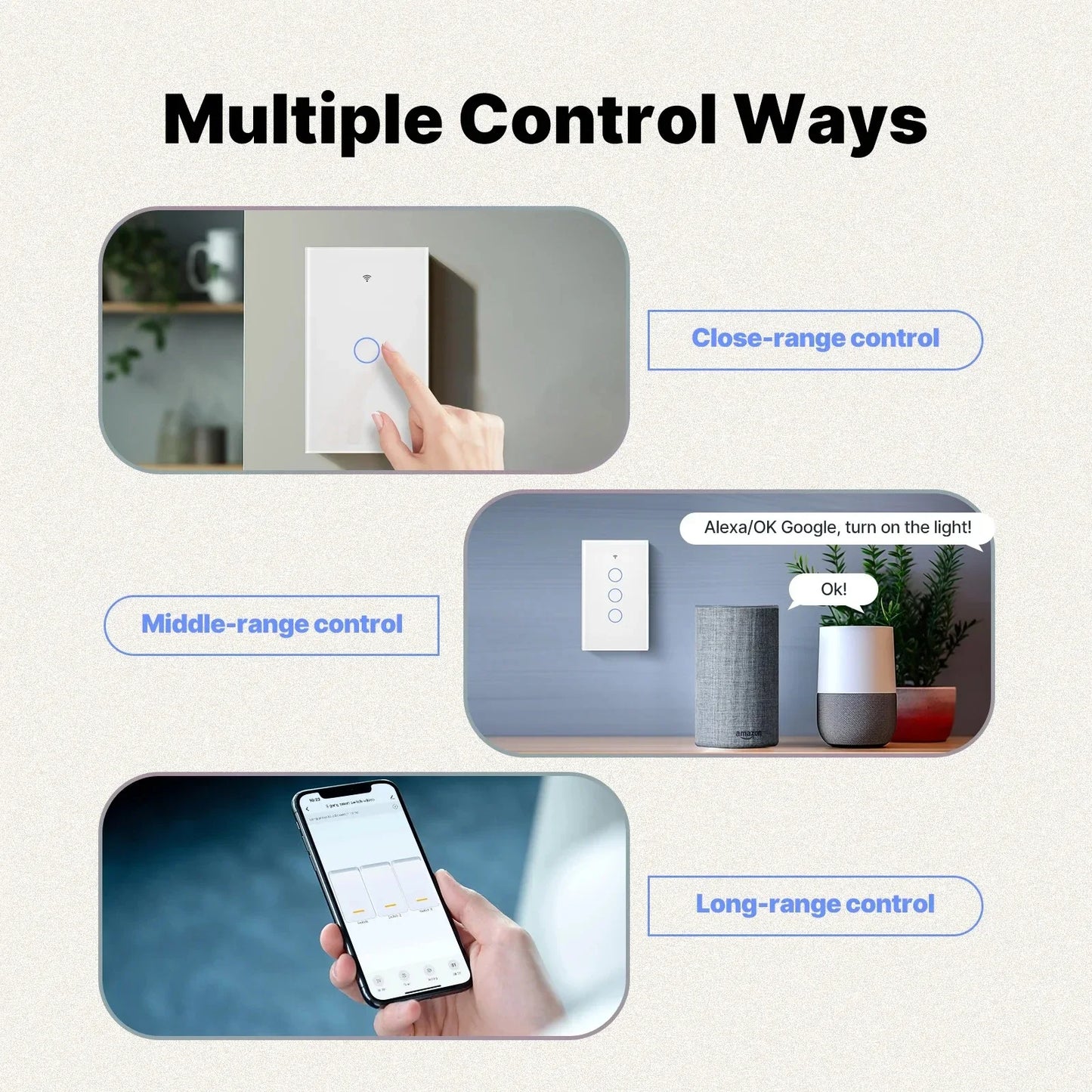 Matter Smart Switch Matter Light Switch Wifi Wall Switch Neutral Wire/No Neutral Wire 1/2/3/4 Gang US Touch Wall Light