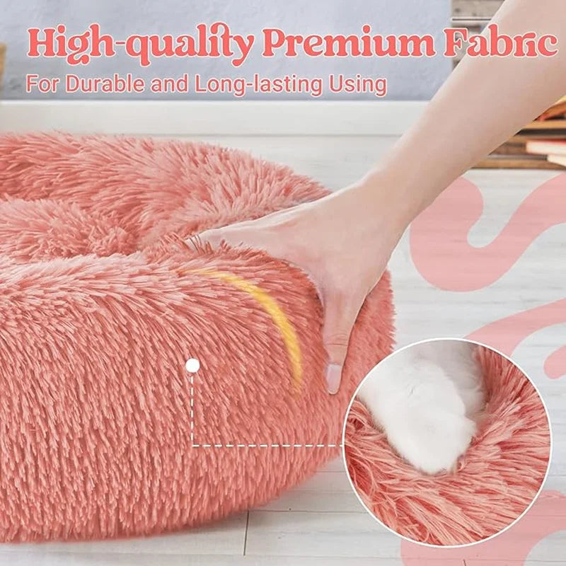 Plush Dog Bed Round Dog Bed Warm and Comfortable Pet Bed Machine Washable Non-Shedding Non-Dented Indoor Winter Pet Products