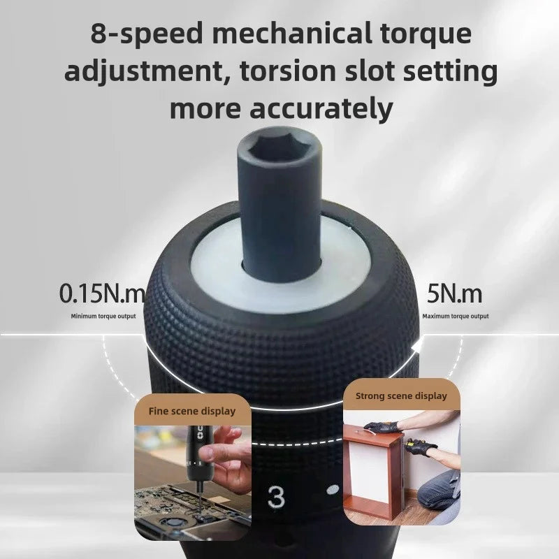 8-Speed Torque Cordless Electric Screwdriver Rechargeable 2000mAh Mini Drill 3.6V Power Tools Set Household Maintenance Repair