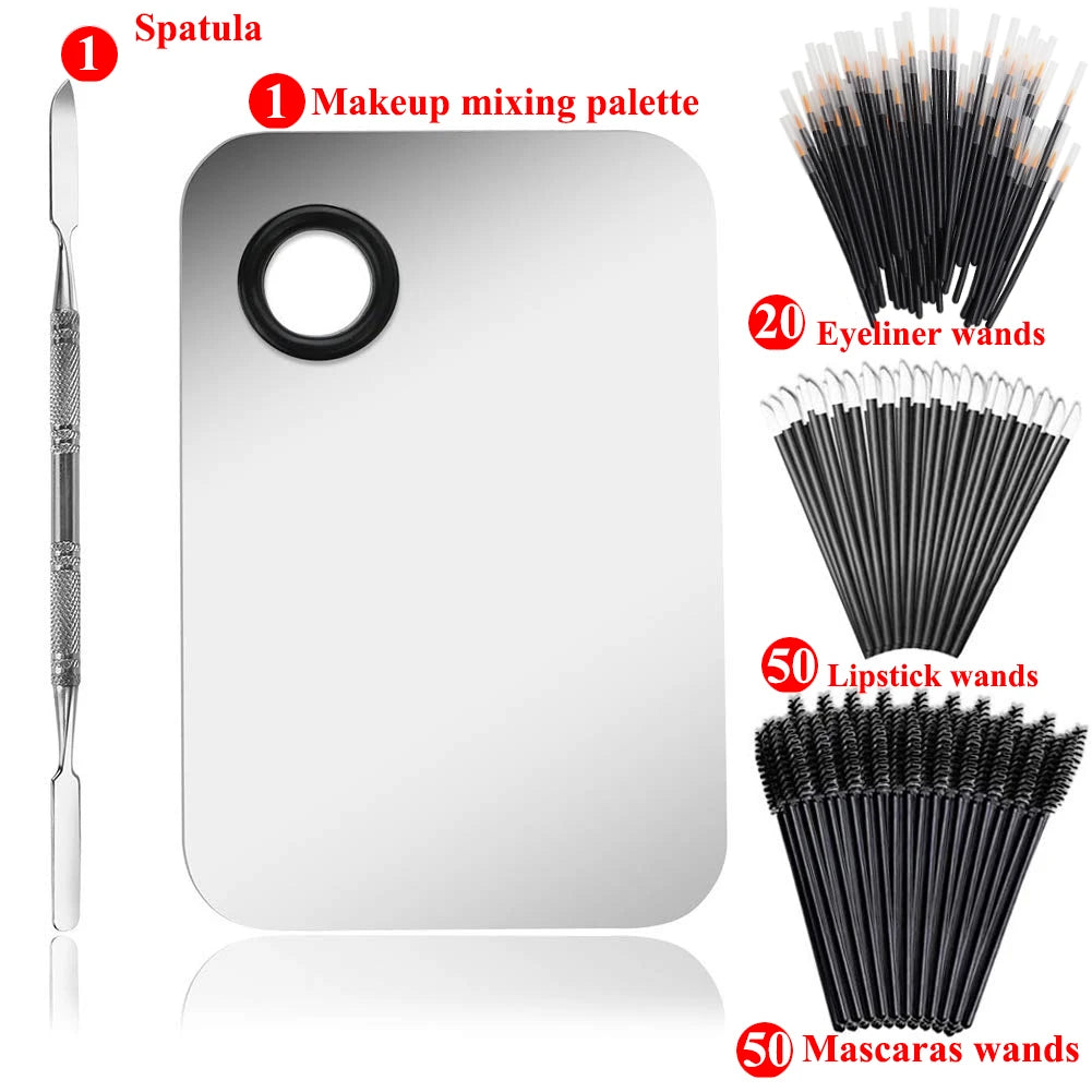 Makeup Applicators Kit Triangle Makeup Puff Mixing Palette Eyeline Mascara Wands Lip Brushes Hair Clips Powder Puffs for Face