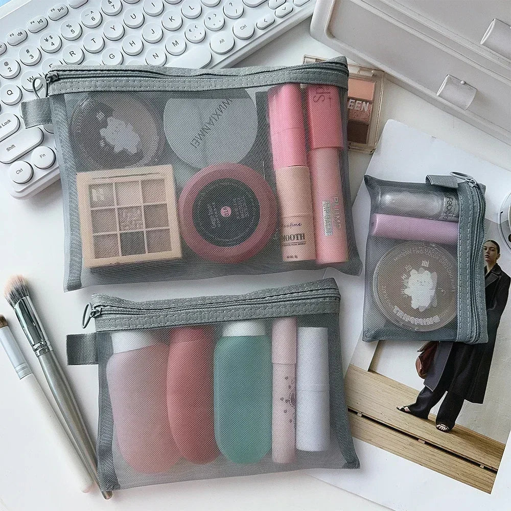1/12pcs Mesh Clear Cosmetic Bags Small Large Black Makeup Bag Portable Travel Toiletry Organizer Case Lipstick Storage Pouch