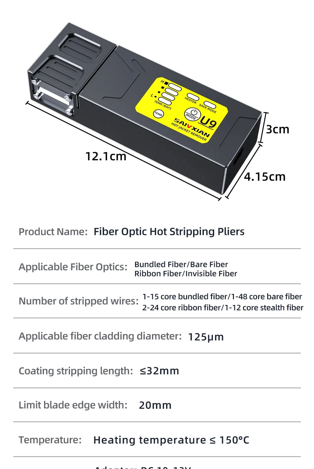 U9 Heated Thermal Stripper Pliers Optical Fiber Cable Stripping Slitter Ribbon Hot Cable Fusion Tool for Precision Wiring