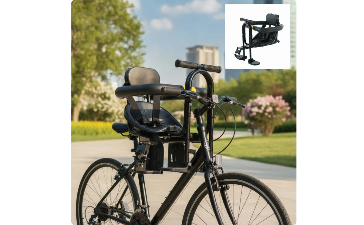 Child Bike Seat Front Mount Safe with Harness Guardrail Padded for Toddlers Kids Family Rides Outdoor Cycling Bike Accessories