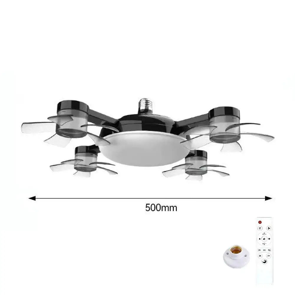 Drone Style Ceiling Fan Light E27 Base Remote Controlled Dimmable 3 Color LED Design  Retractable Blades for Living Room