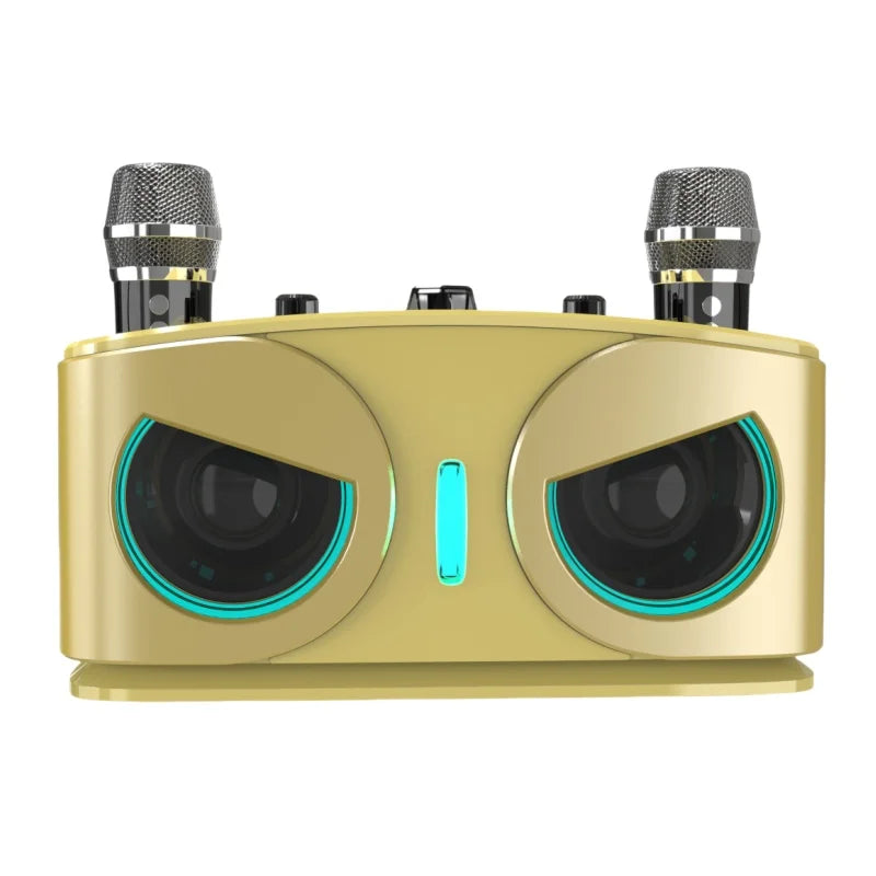 Karaoke Machine with 2 Wireless Microphones, Portable Bluetooth Speaker with Bass/Treble Adjustment, Supports TF Card/USB/AUX