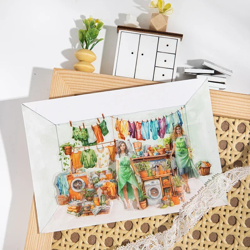 JIANWU 60mm*200cm Weekend Daily Series Vintage Character Life Landscaping Material Collage PET Tape Creative Journal Stationery