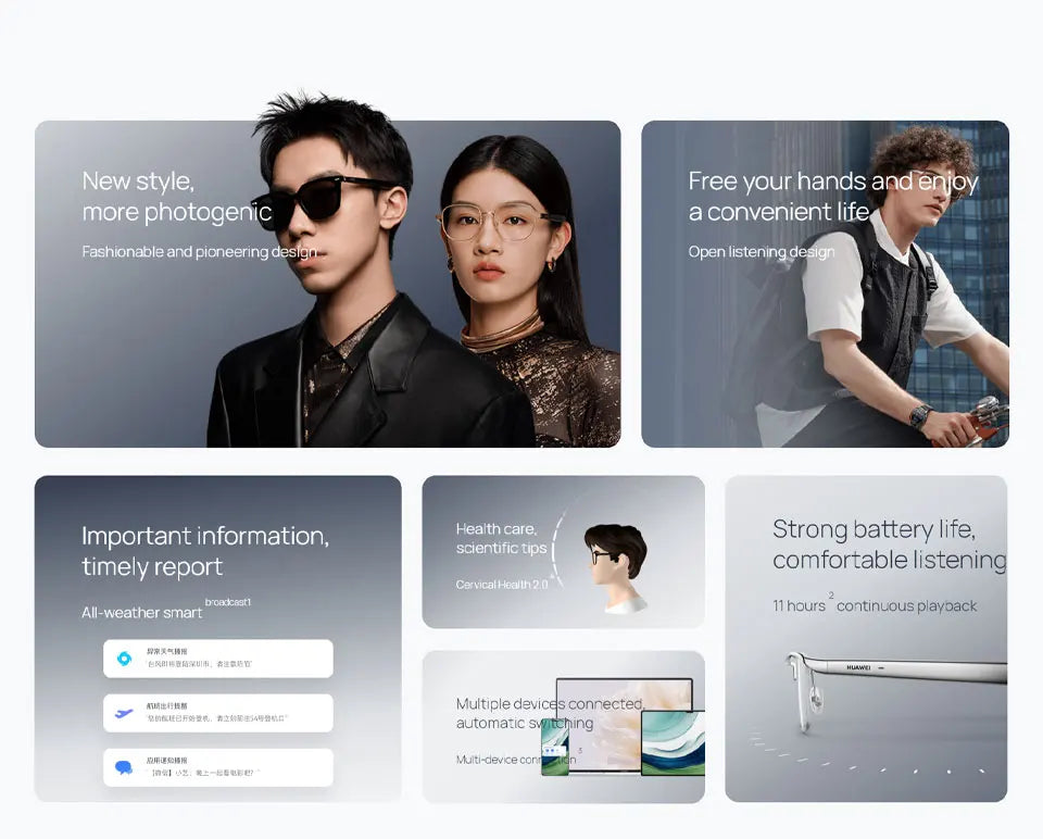 Huawei Smart Glasses 2 All-weather intelligent broadcasting, 11 hours of continuous listening