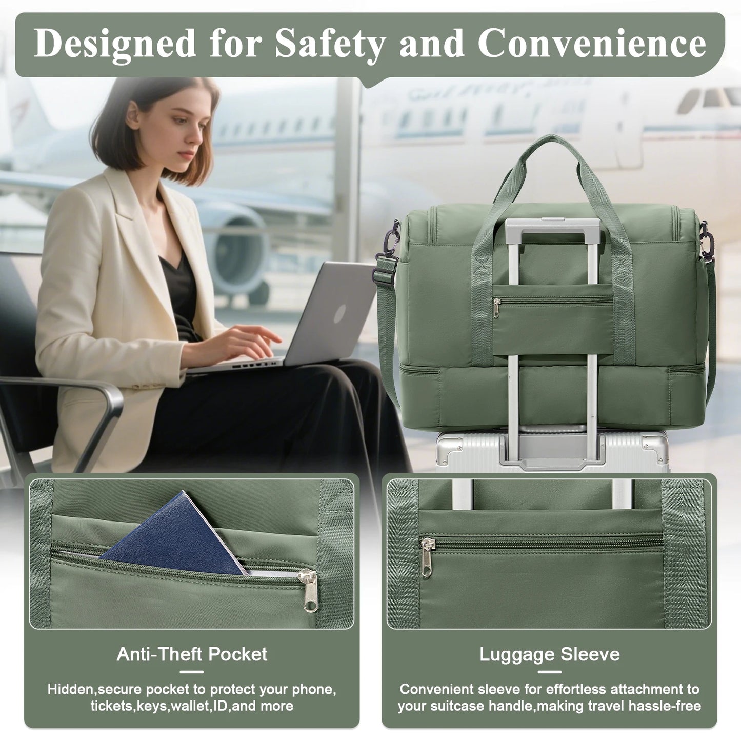 Large Capacity Travel Tote Bag Hand Luggage Travel Bag with Multiple Compartments, Crossbody - Lightweight Durable Sport Gym Bag