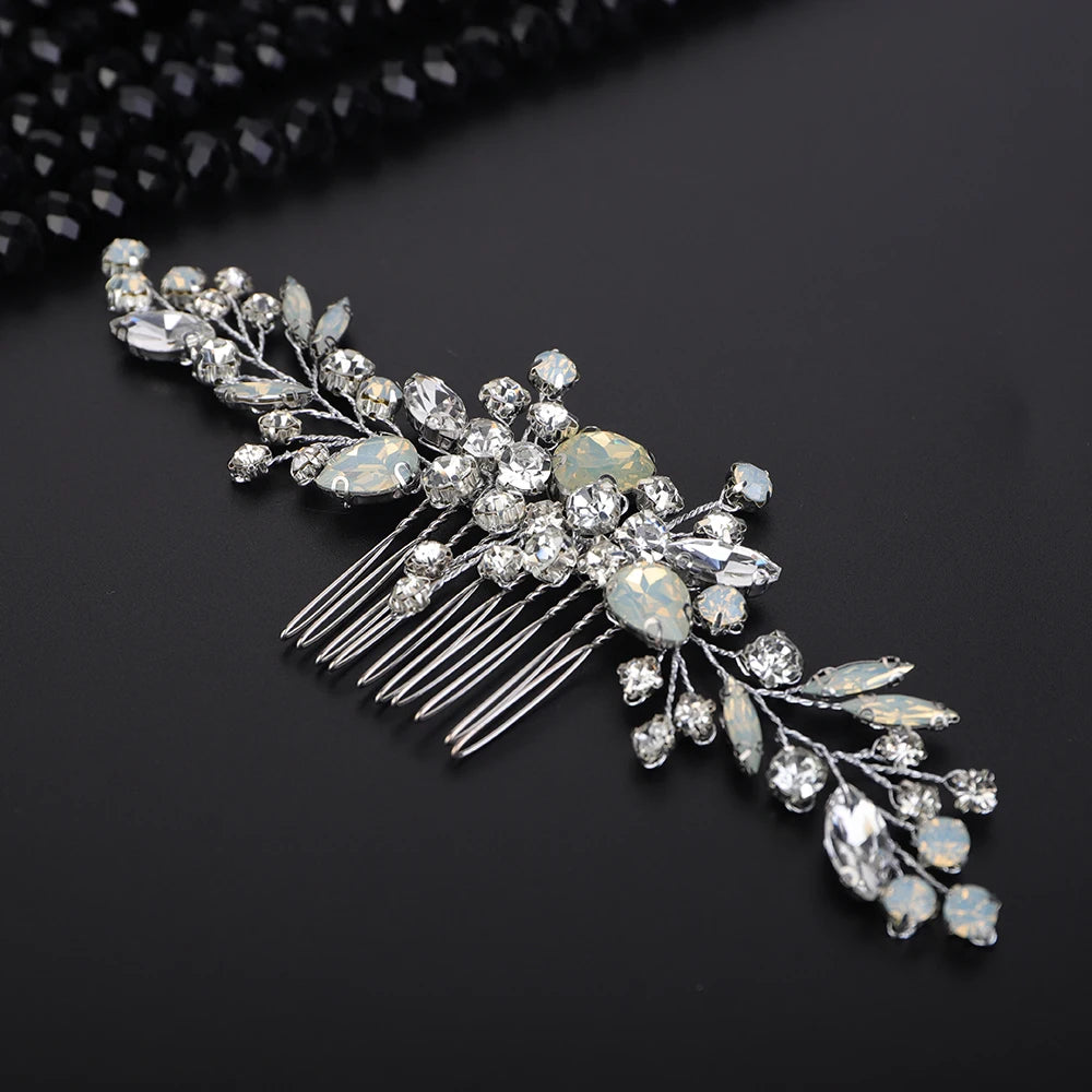 Crystal Flower Bride Hair Accessories Red Wedding Head Jewelry Blue Rhinestone Headdresses Women Hair Comb 9 Colors Headpieces