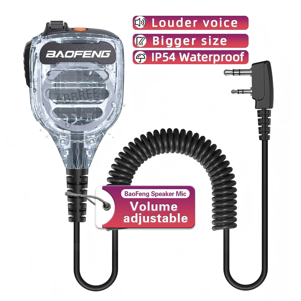 Baofeng BF-850 IP54 Waterproof Walkie Talkie Speaker Mic Volume Adjustable High Clear Sound For UV-5R BF-888S AR-152 PRO Radio