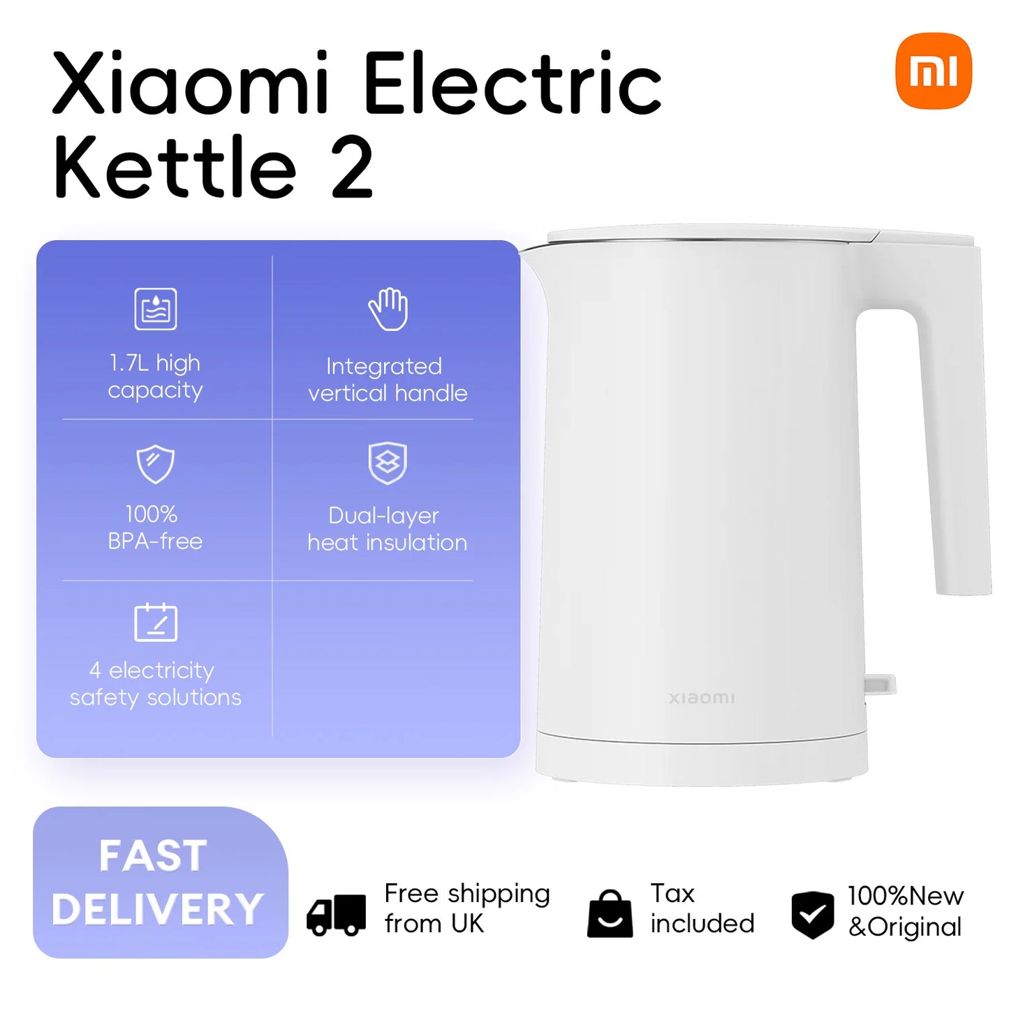 Xiaomi Electric Kettle 2 1800W 1.7L Kitchen Appliances Two-stage Damping Lid Design Dry Burning Automatic Power-off Fuse Protect