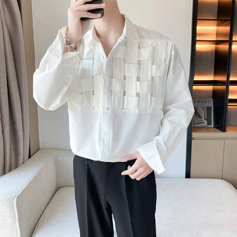 Vintage Weaving Shirts For Men Long/Short Sleeve Lapel INS Trend Tops Streetwear New Spring Summer Fashion Casual Loose Shirts