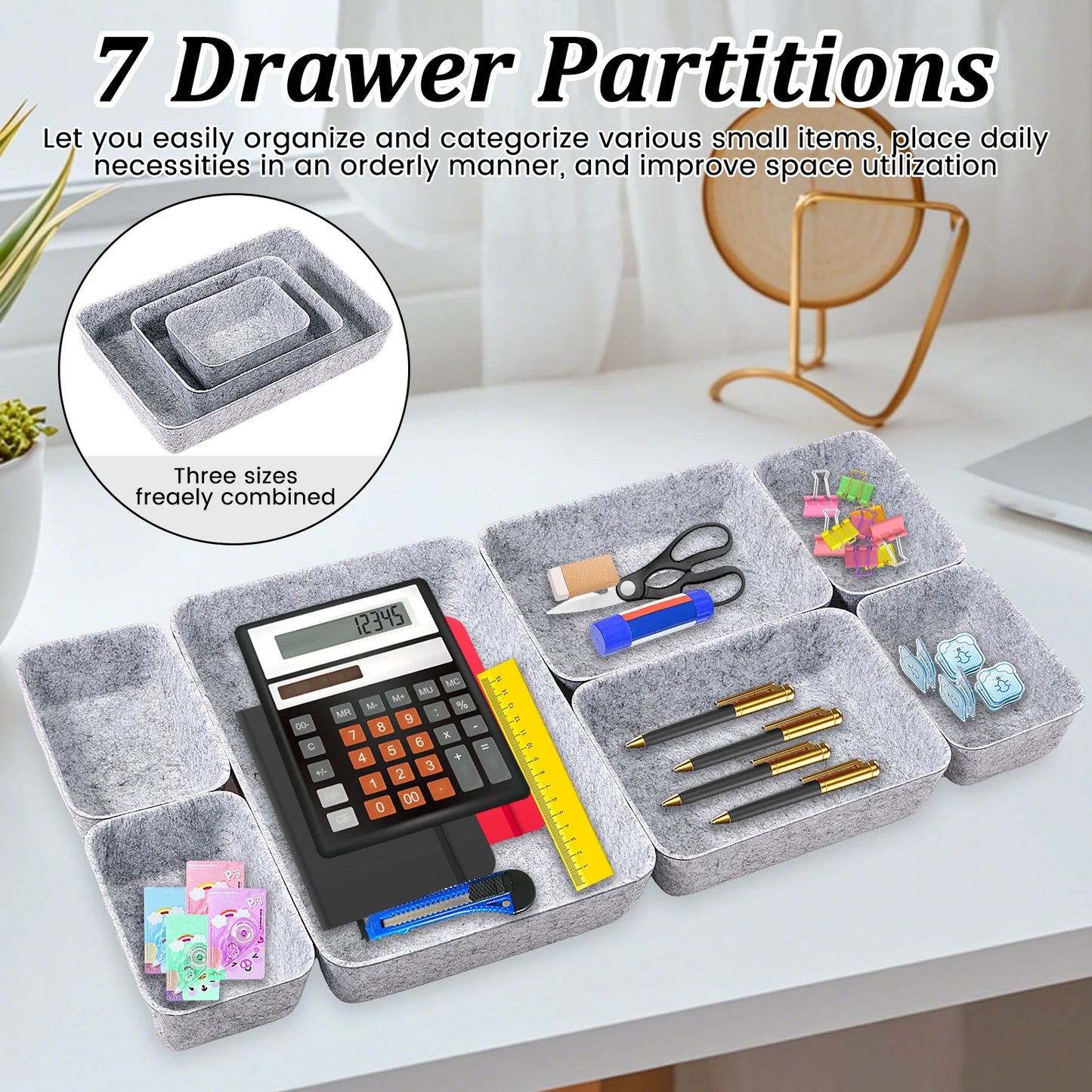 14Pcs Felt Drawer Storage Box Desk Organizer Thickened Multi-Purpose for Cosmetic Makeup Office Supplies Organizer 3 Size