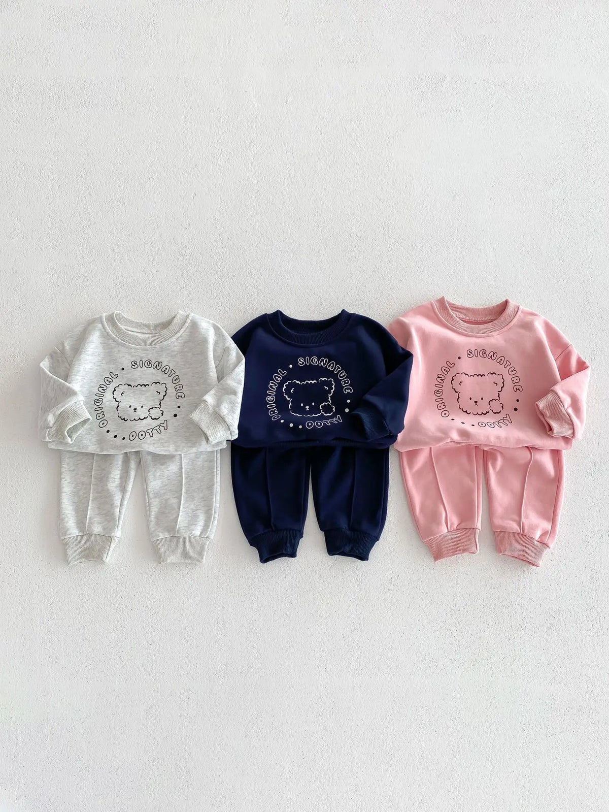 Spring New Baby Clothing Set, Korean Style Cute Bear Two-Piece Outfit for Kids, Long Sleeve Top & Pants Set