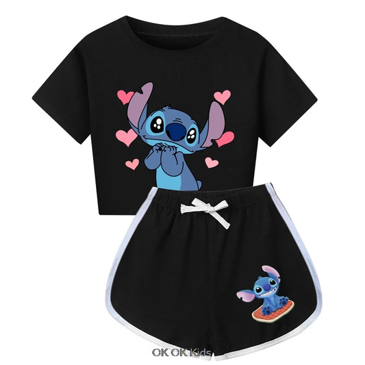 Summer Clothing Set Lilo And Stitch Toddler Boys Summer Pajamas Cotton Short Sleeve T Shirt+Shorts Costume Girls Sportswear Set