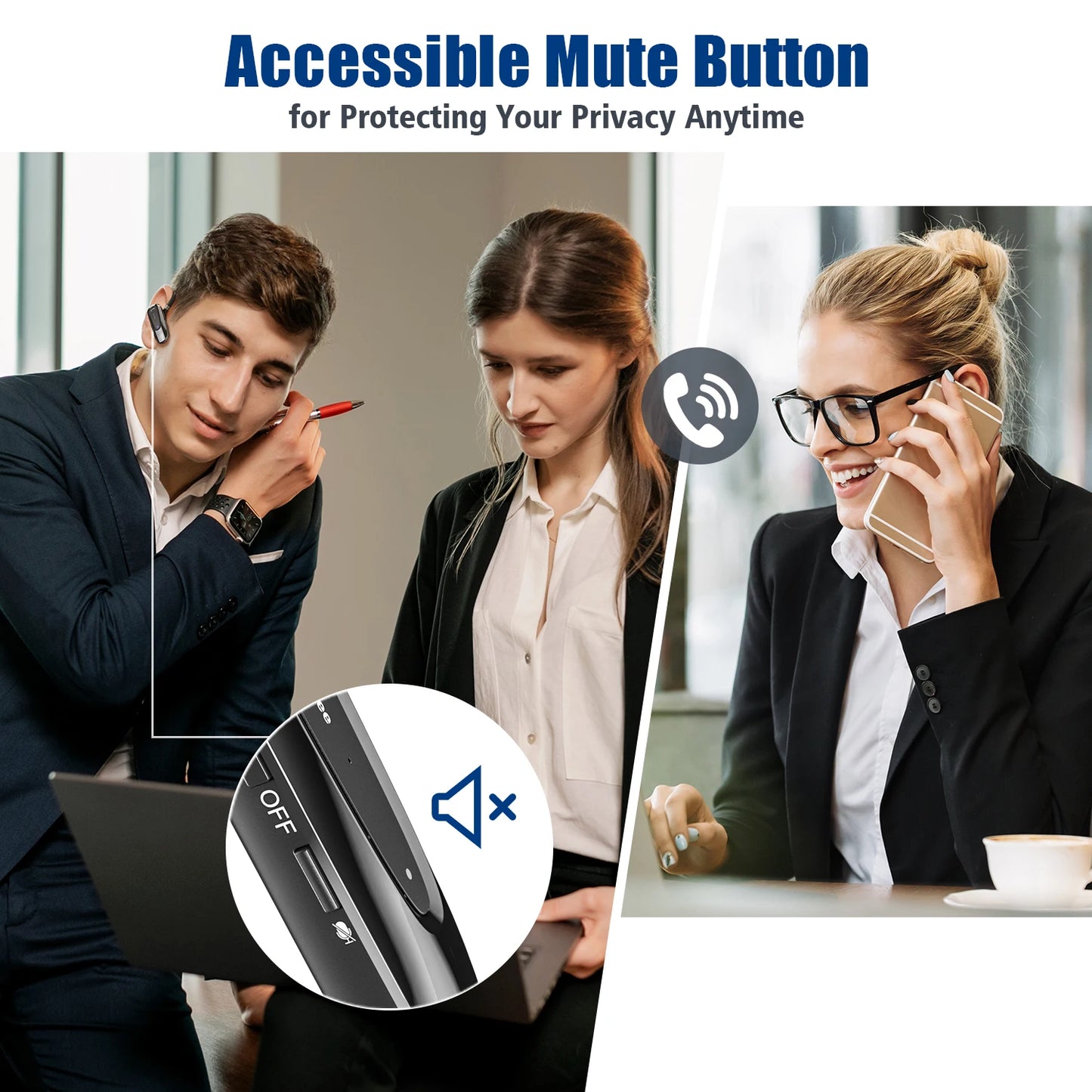 New Bee B45 Wireless Headset Bluetooth 5.0 Earphones Dual Mic Mute Handsfree Earbuds CVC8.0 Noise Reduction for Business Driving