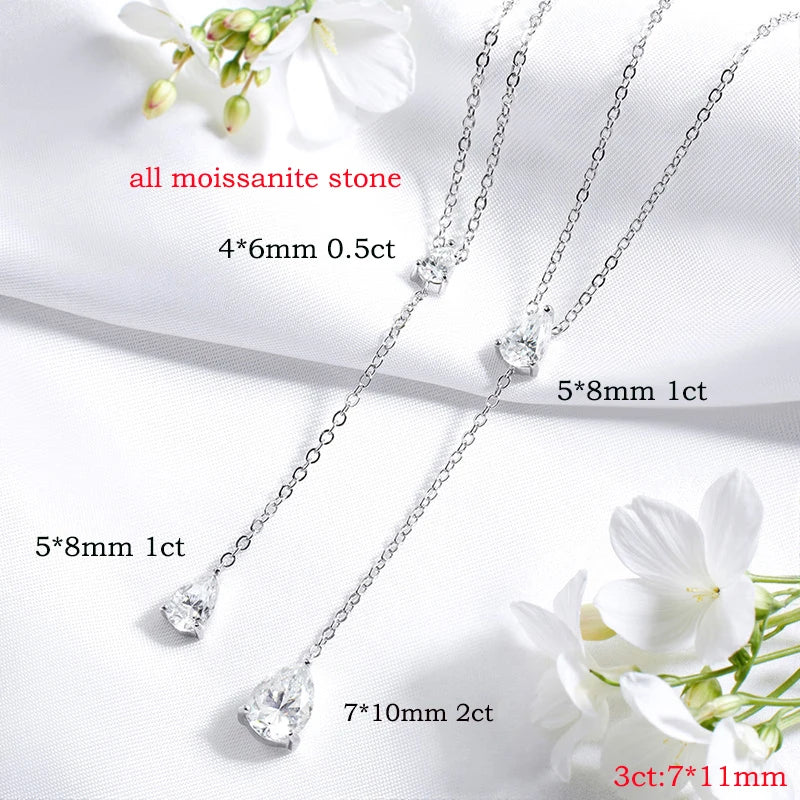 Smyoue 18k Plated Pear Cut All Moissanite Necklace Pendant 2 Gems Luxury Water Drop Jewelry Women Girls Real 925 Sterling Silver