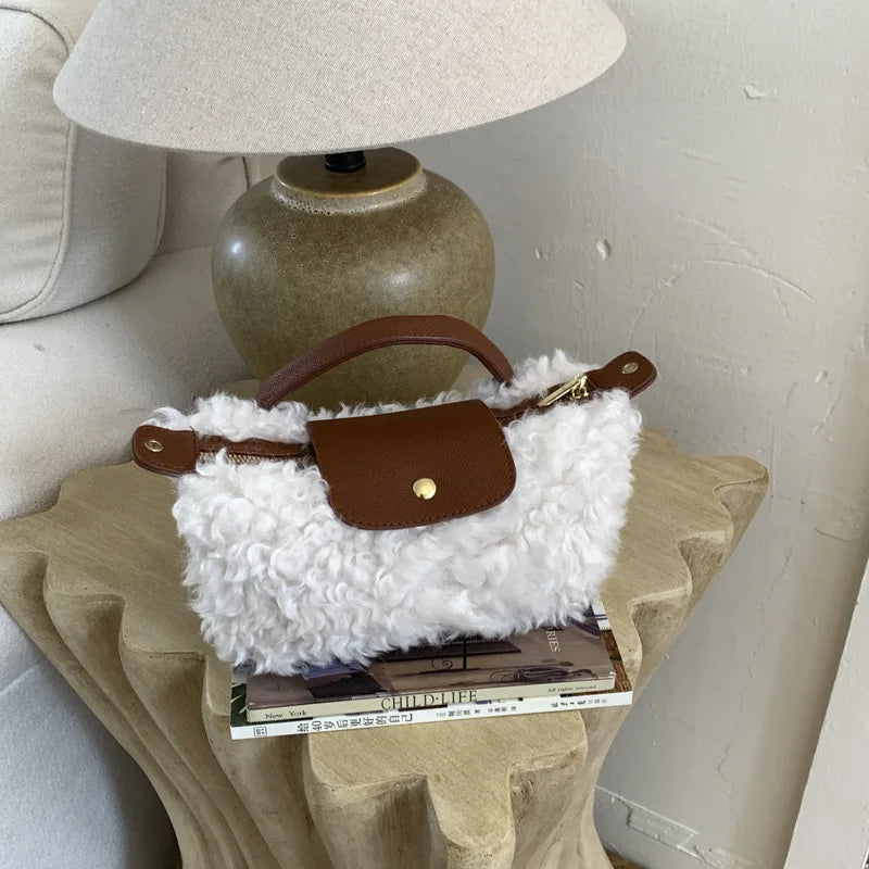 Luxury Women's Bags Plush Winter Shoulder Crossbody Fashion Trend Lightweight High Quality Dumpling Bags Lamb Fur Wings Handbags