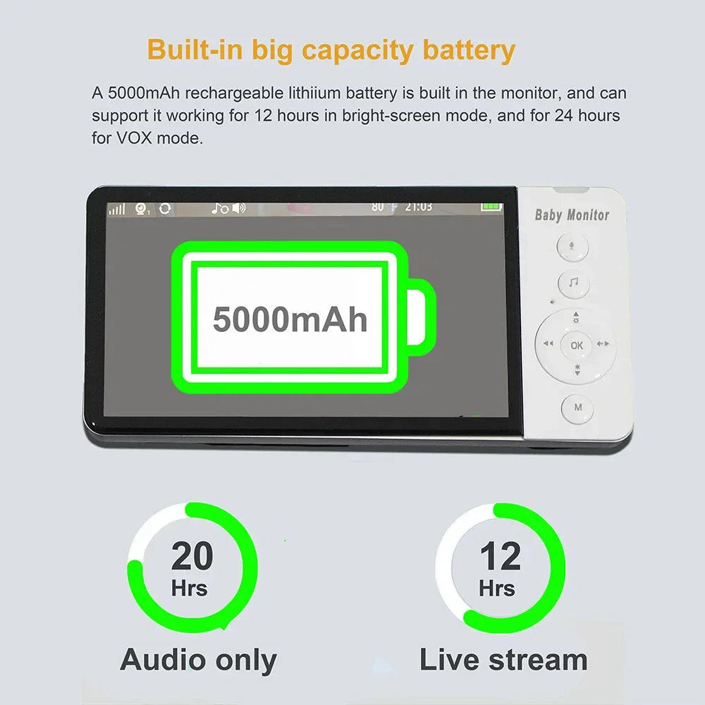 Baby Monitor Scurity Potection Cmera for Kids 5"IPS Screen 5000mAh Battery Night Vision 2-Way Audio Video Child Camera