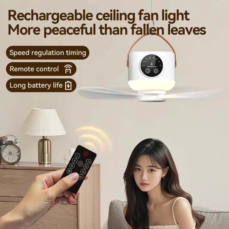 7200mAh Remote Control Timing USB Ceiling Fan 4 Gears Detachable Blade Portable Silent Cooling Outdoor Tripod Tent Camping Fan