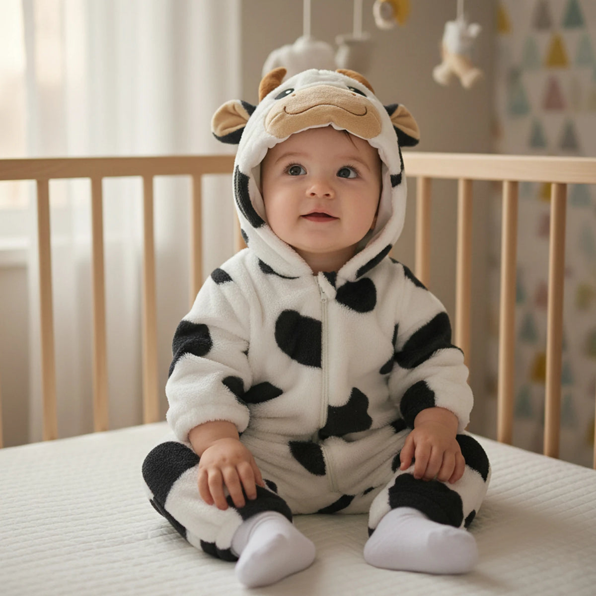 Halloween Costumes Baby Romper, Long Sleeve Hooded Fall Bodysuit Cow Cosplay Costume Halloween Clothes for Girls Boys