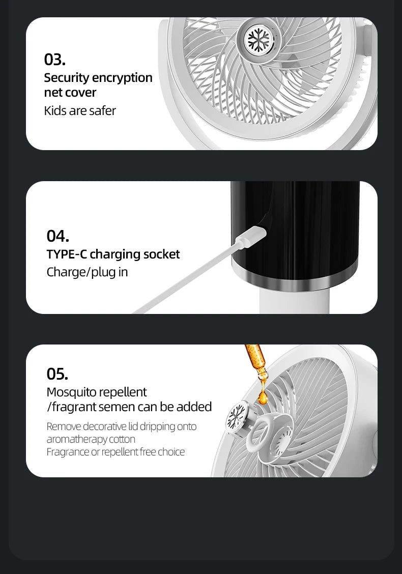 Floor Standing Fan Remote Control 6000mAh USB Rechargeable Height Adjustable Air Circulator for Camping Home Office Sturdy Base