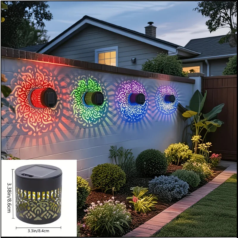 LED Solar Mandala Wall Lamp Openwork Projection Lawn Light Outdoor Garden Decorative Landscape Light for Garden Lawn Fence Porch