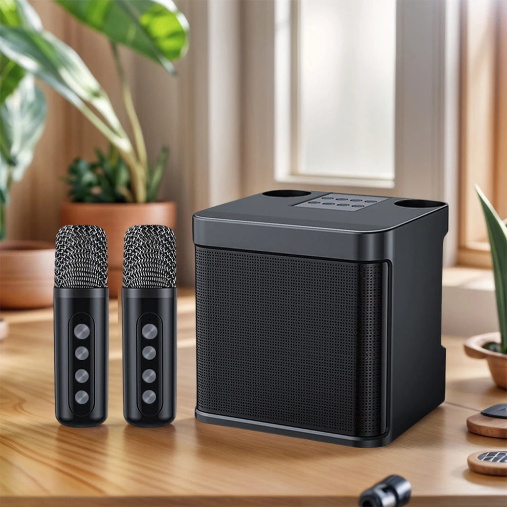 Karaoke Machine with 2 Wireless Microphones Wireless Portable BT Speaker Support BT/USB/TF Card/Aux 1500mAh for Karaoke Party