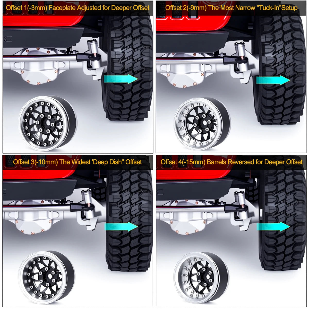 4Pcs 1.9 Aluminum Beadlock Wheel Rims Adjustable Offsetfor 1/10 RC Crawler Car TRX4 TRX6 SCX10 90046 GEN7 8 D90 Upgrade Parts
