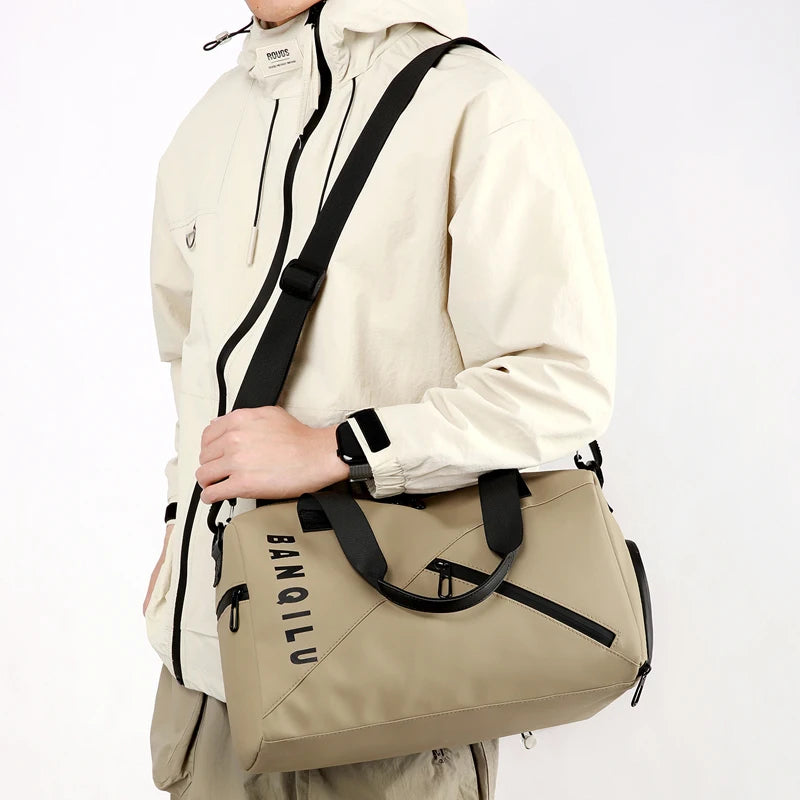 Unisex Large Capacity Handbag Crossbody Shoulder Bag Water-resistant, Gym Bag, Travel Bag for Men, Also Fits on Luggage Trolley