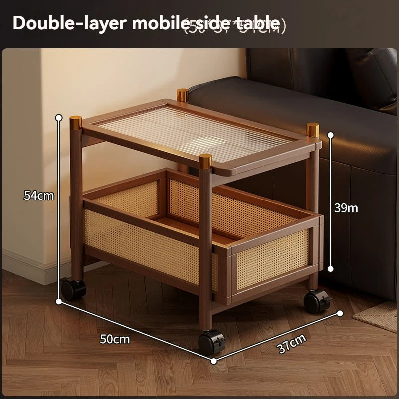 Sofa side table, movable coffee table, small cart, living room small table, bedside side cabinet with wheel storage rack