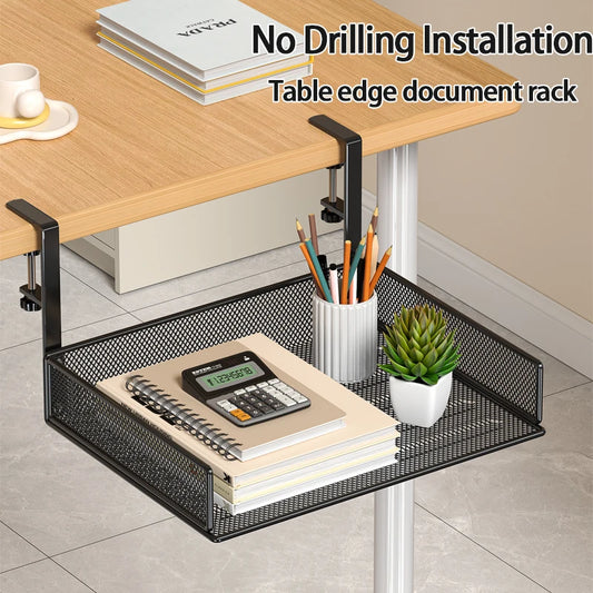 Under Desk Drawer Organizer Clamp-On, Mesh Metal Attachment, On or Under Desk Organizer for Office Supplies