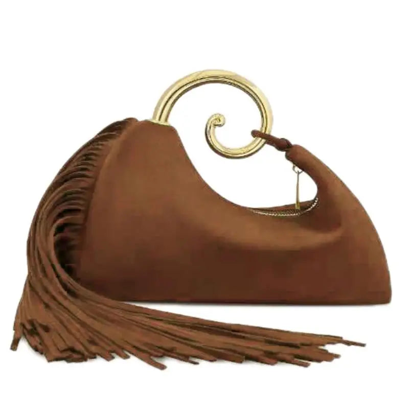 Trendy Vintage Evening Bags for Women, French Luxury Faux Suede Tassel Handbags with Durable Metal Handle