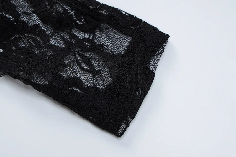 HLJ Y2K Sexy Lace Two Piece Set for Woman Letter Printing See Through Long Sleeve Crop Top + Shorts Suits Female Streetwear New