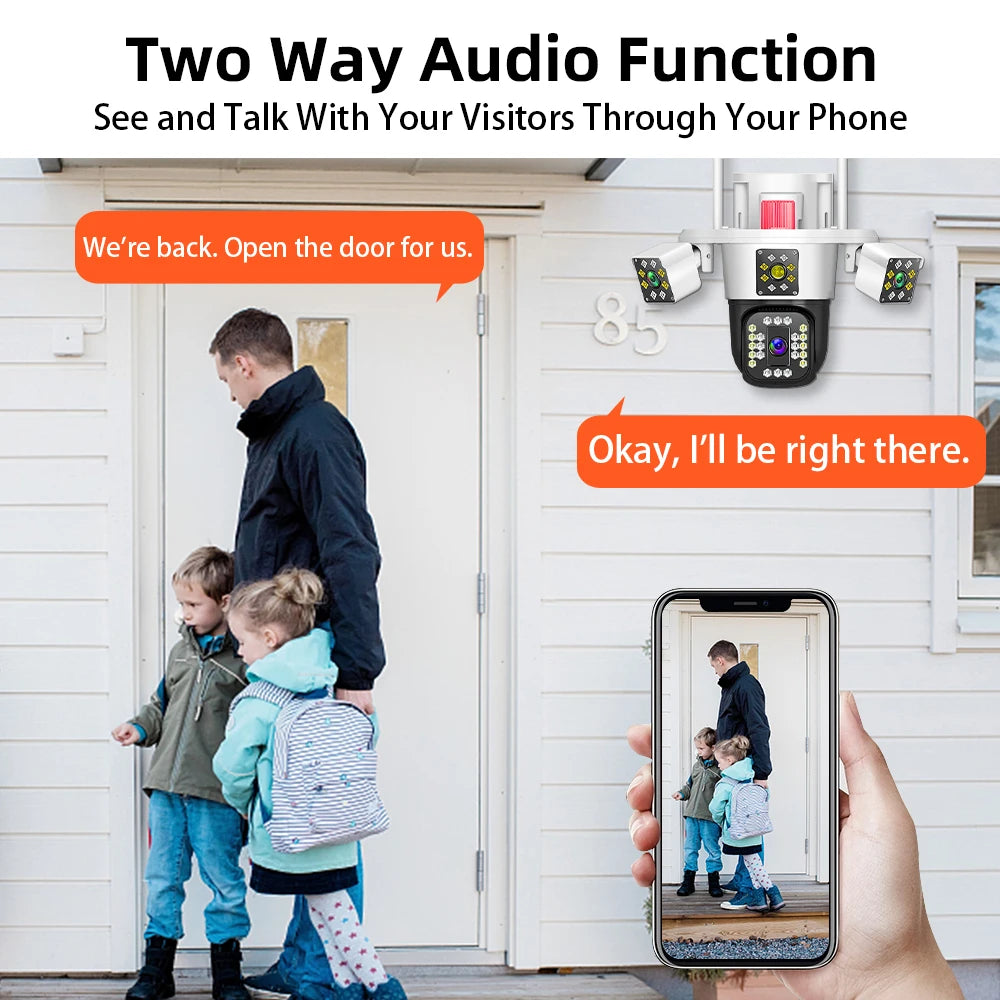 Linook 12MP, 4K, 4-lens, WiFi monitoring camera, IP camera, CCTV outdoor WiFi camera, WiFi security protection camera