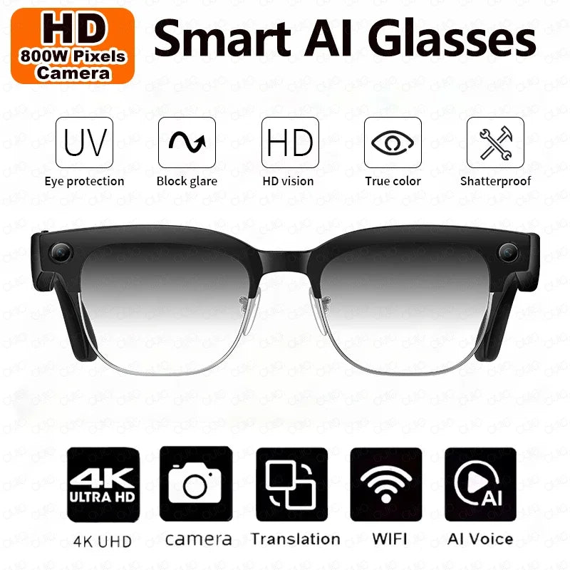 2025 New Intelligent AI Glasses 800W Pixel Camera HD 4K Video Recording AI Translation Music Control Intelligent Wearable Device
