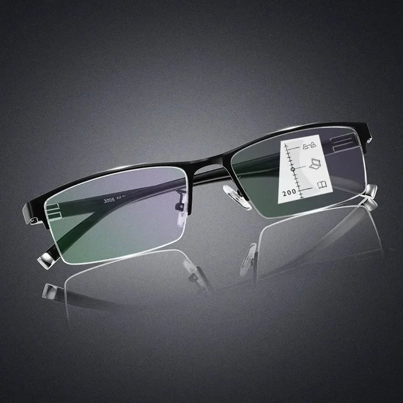 Photochromic Multifocal Reading Glasses Business Half Frame Presbyopia Eyewear Classic Color Changing Anti Blue Light Eyeglasses